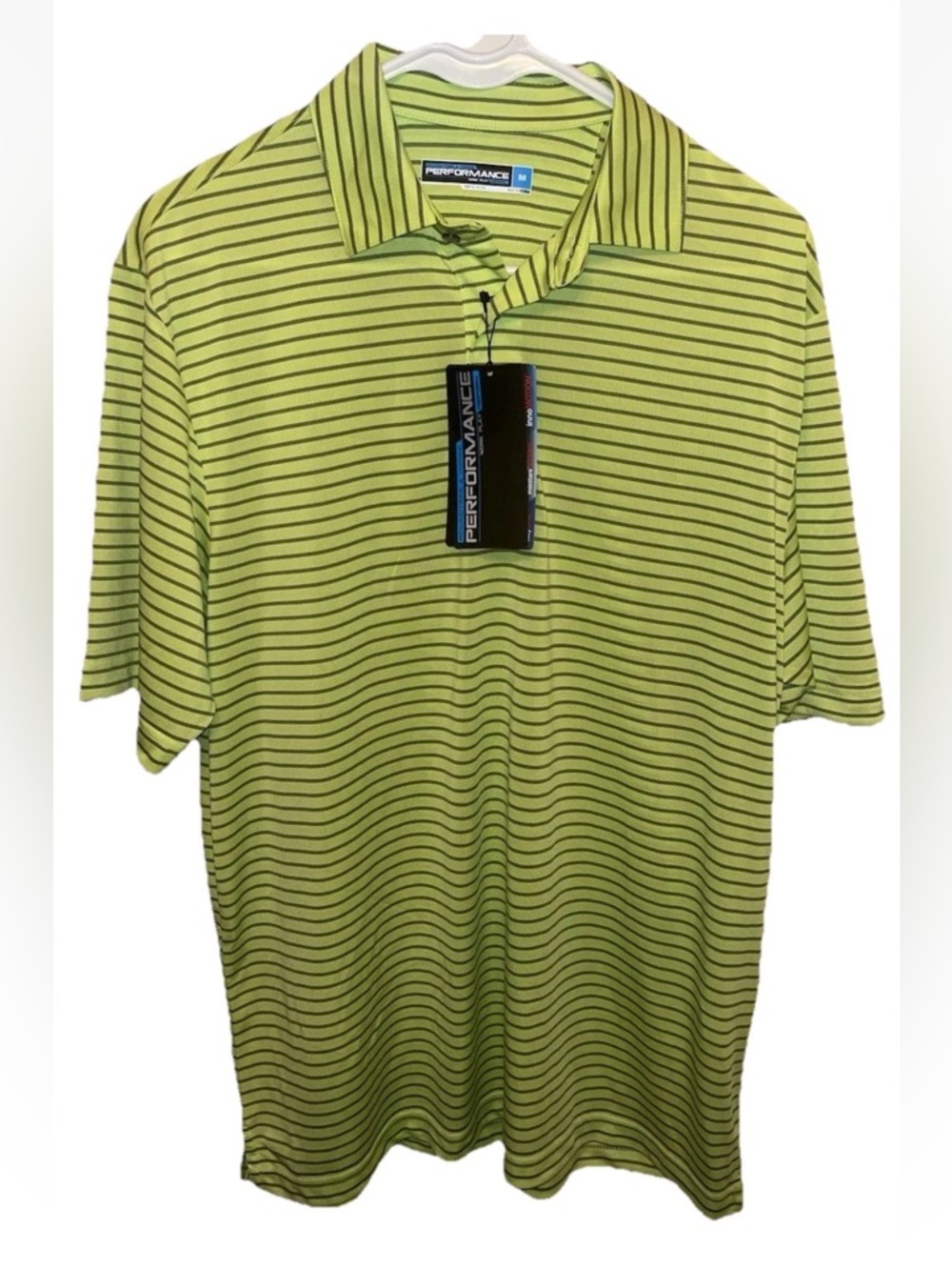 Roundtree & Yorke Men's Green Stripe Performance Polo Shirt Size M NWT Golf